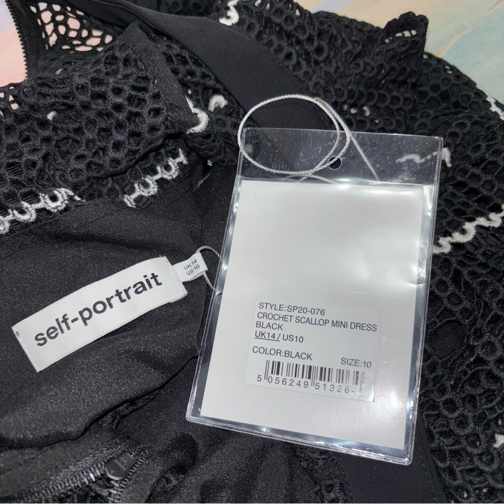 NWT Self Portrait Crochet Scallop mini Dress black Short Sleeve size 10 - Picture 10 of 10